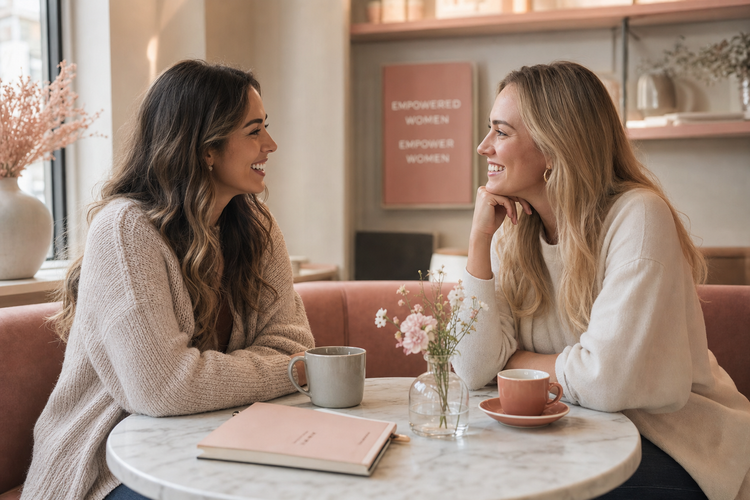 Two women having a warm, supportive conversation
