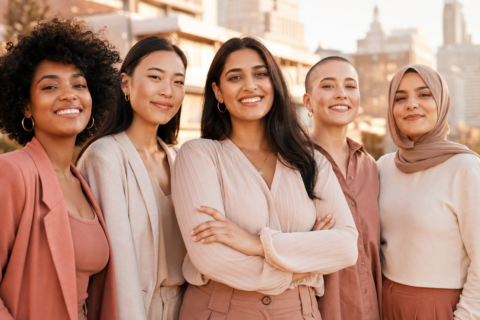 Diverse group of confident women standing together